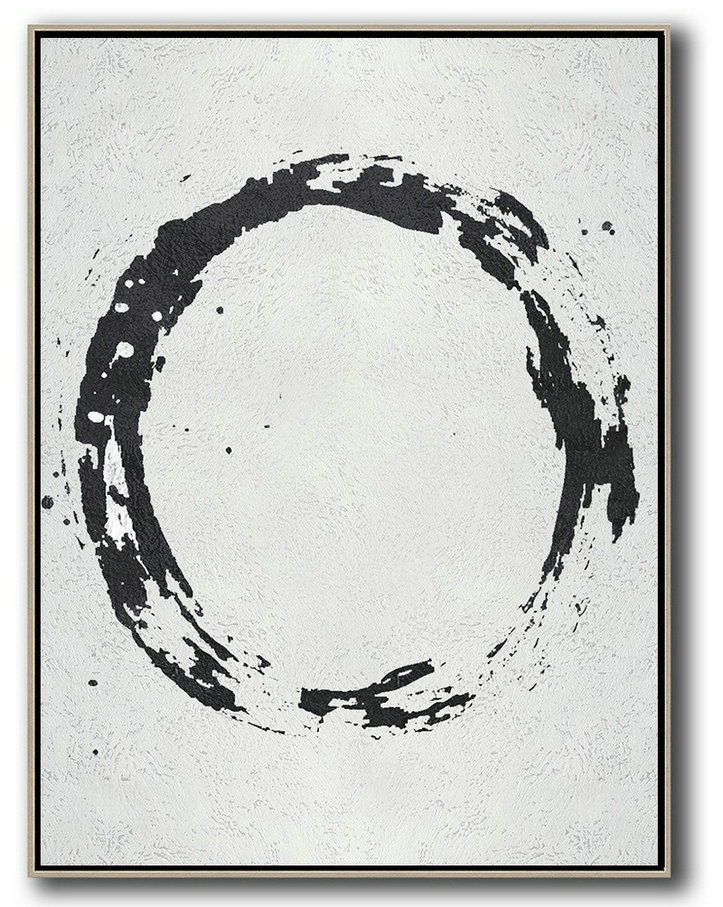 Canvas Paintings For Sale,Geometric Art Black And White Minimal Painting On Canvas - Original Art Acrylic Painting